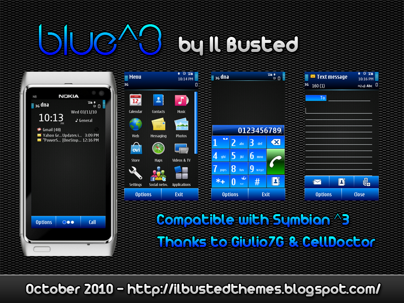 Blue^3 Symbian^3 Themes for Nokia N8 Nokia C7 Nokia C6 01 and Nokia E7